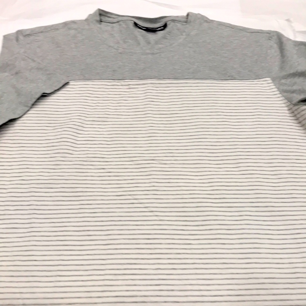MICHAEL KORS MEDIUM LADY T SHIRT. MK IS ON SLEEVE. GRAY W WHITE STRIPES VERYCUTE